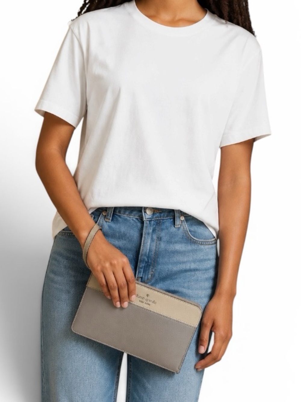 NWT Kate Spade Lucy Medium Zip Wristlet Colorblock Soft Platinum Gray